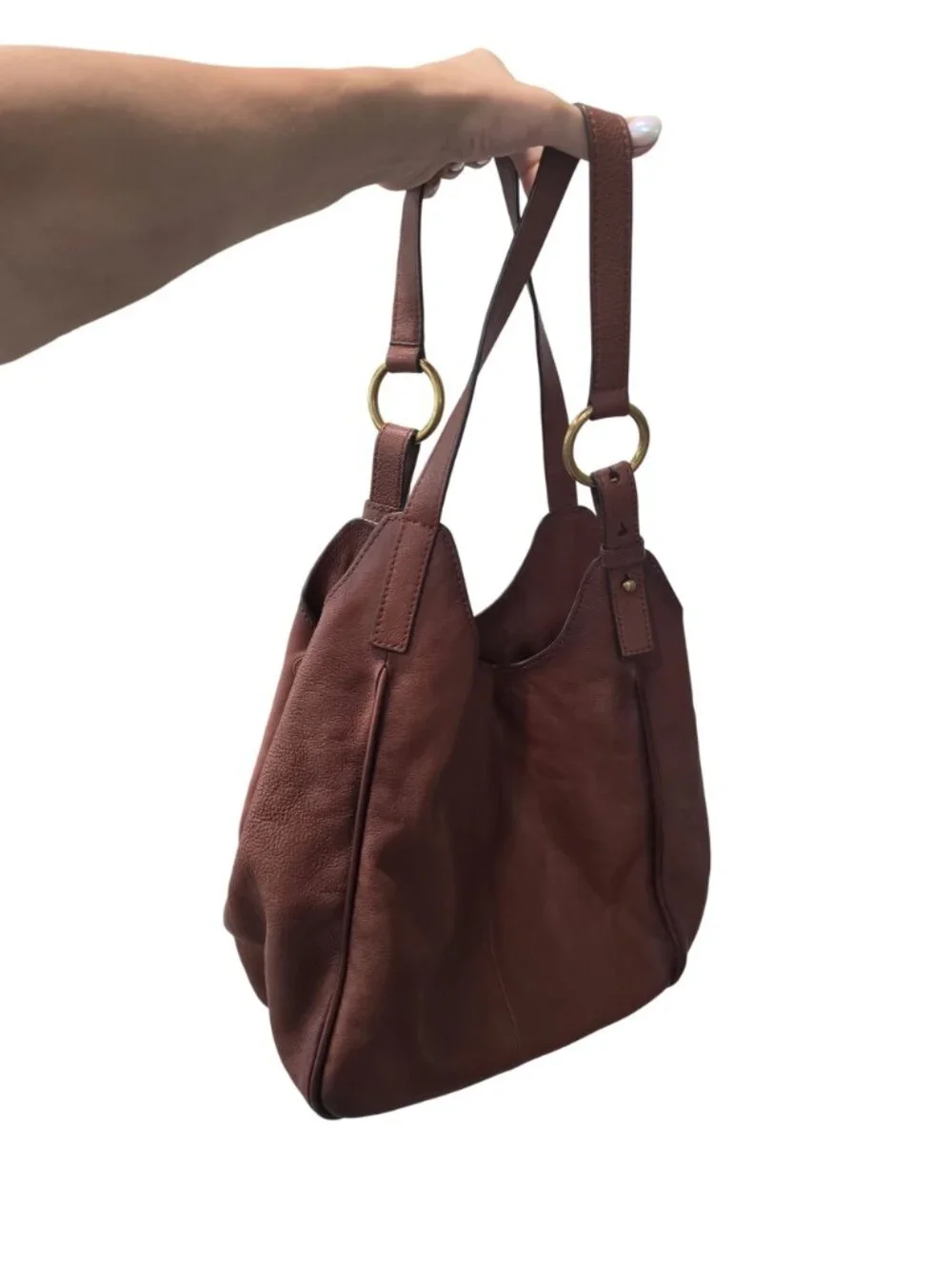 Frye Madison Cognac Leather Shoulder Hobo Bag Magnetic Closure Gold Hardware
